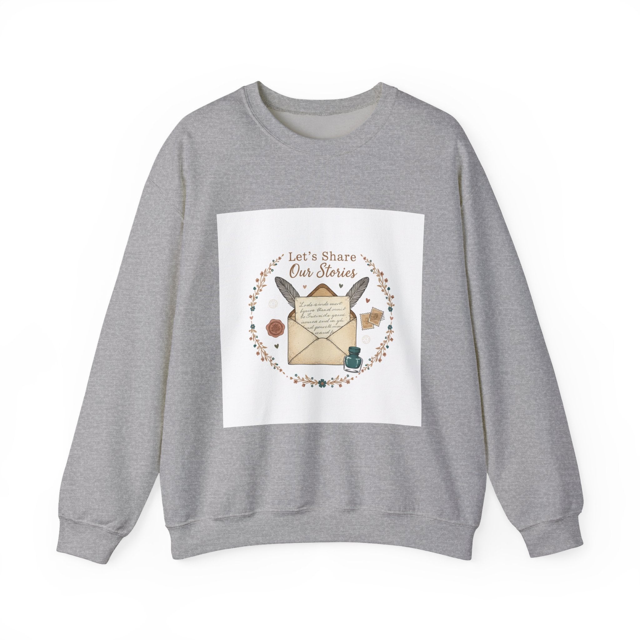 Let's Share Our Stories Sweatshirt | pen pal aesthetic, postage stamp design