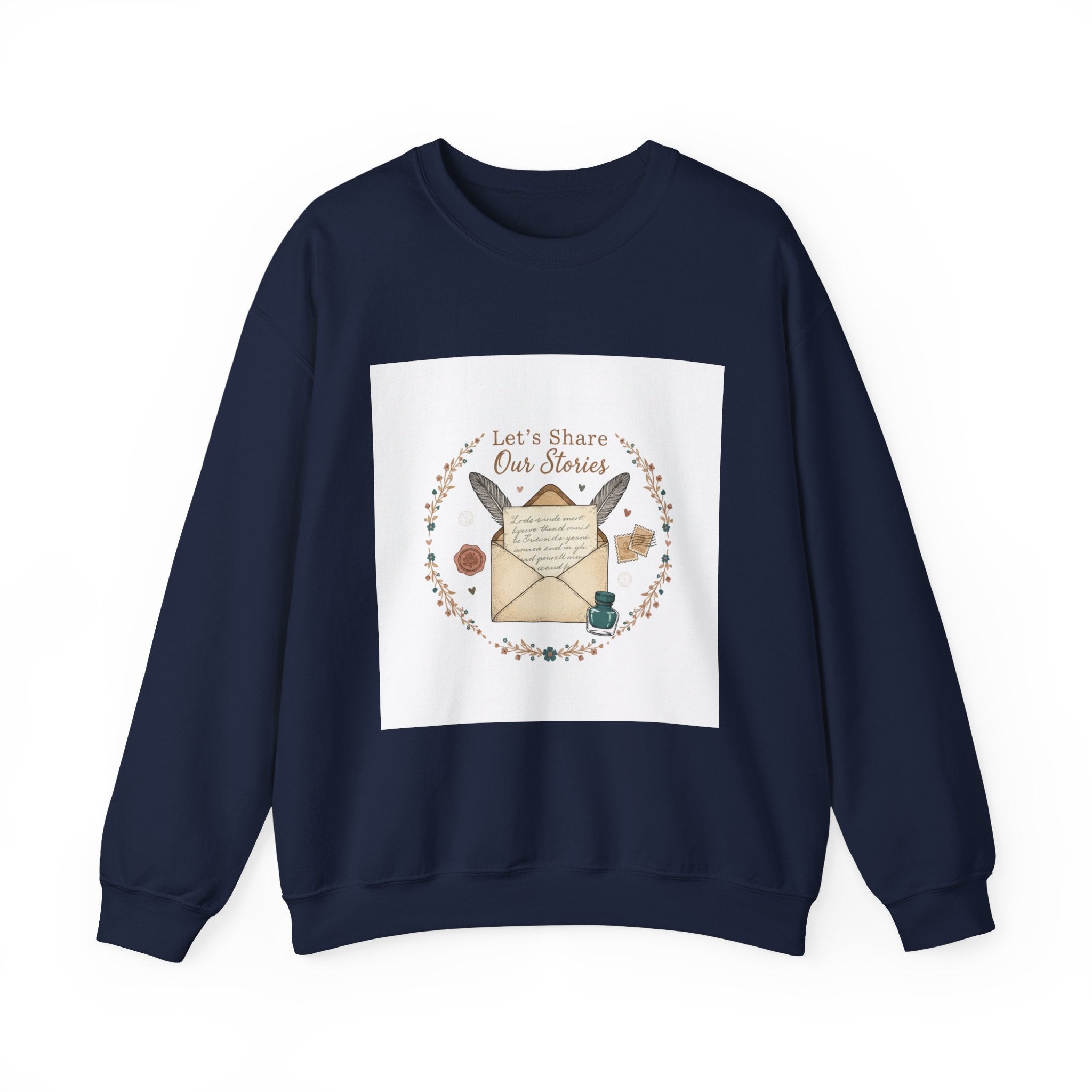 Let's Share Our Stories Sweatshirt | pen pal aesthetic, postage stamp design