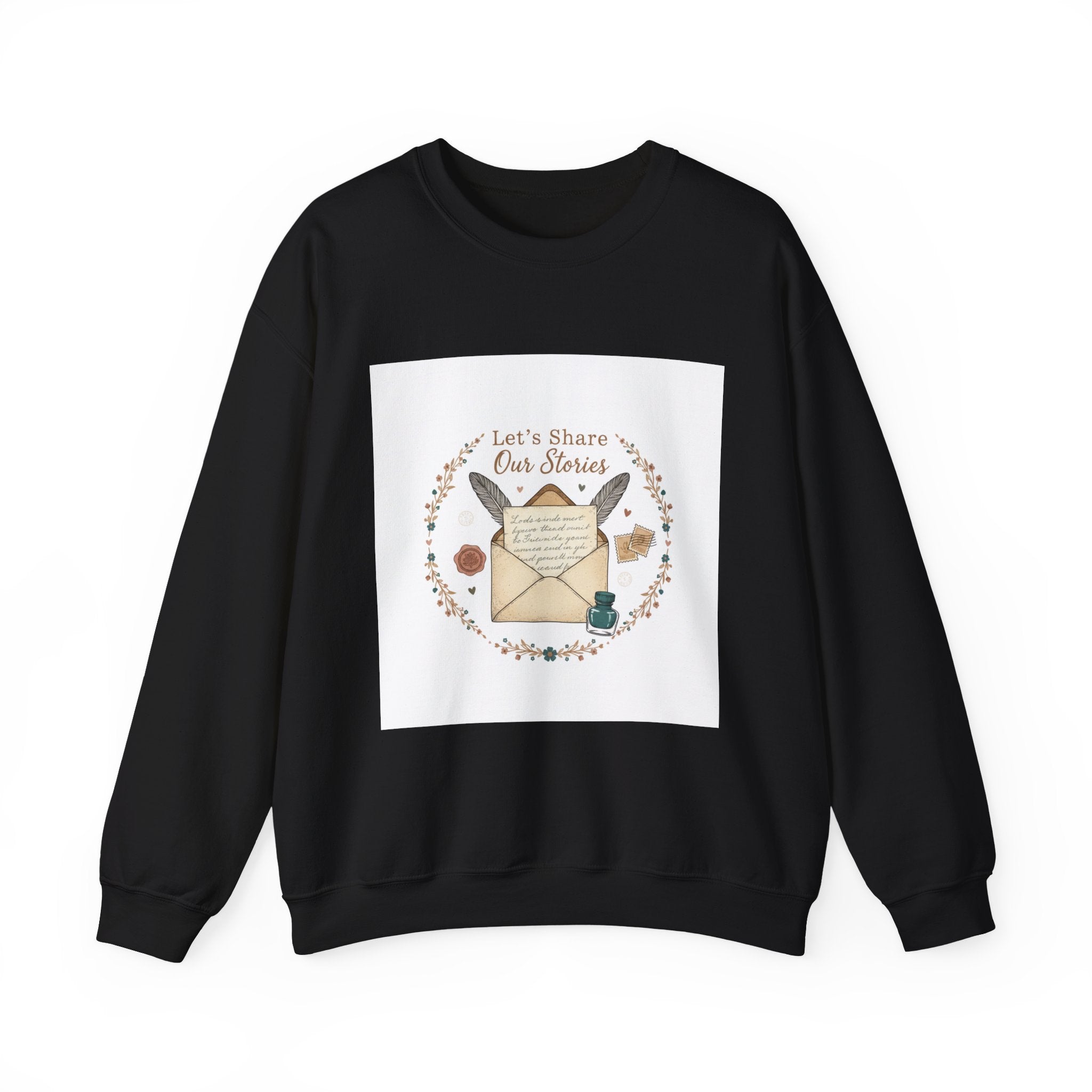 Let's Share Our Stories Sweatshirt | pen pal aesthetic, postage stamp design