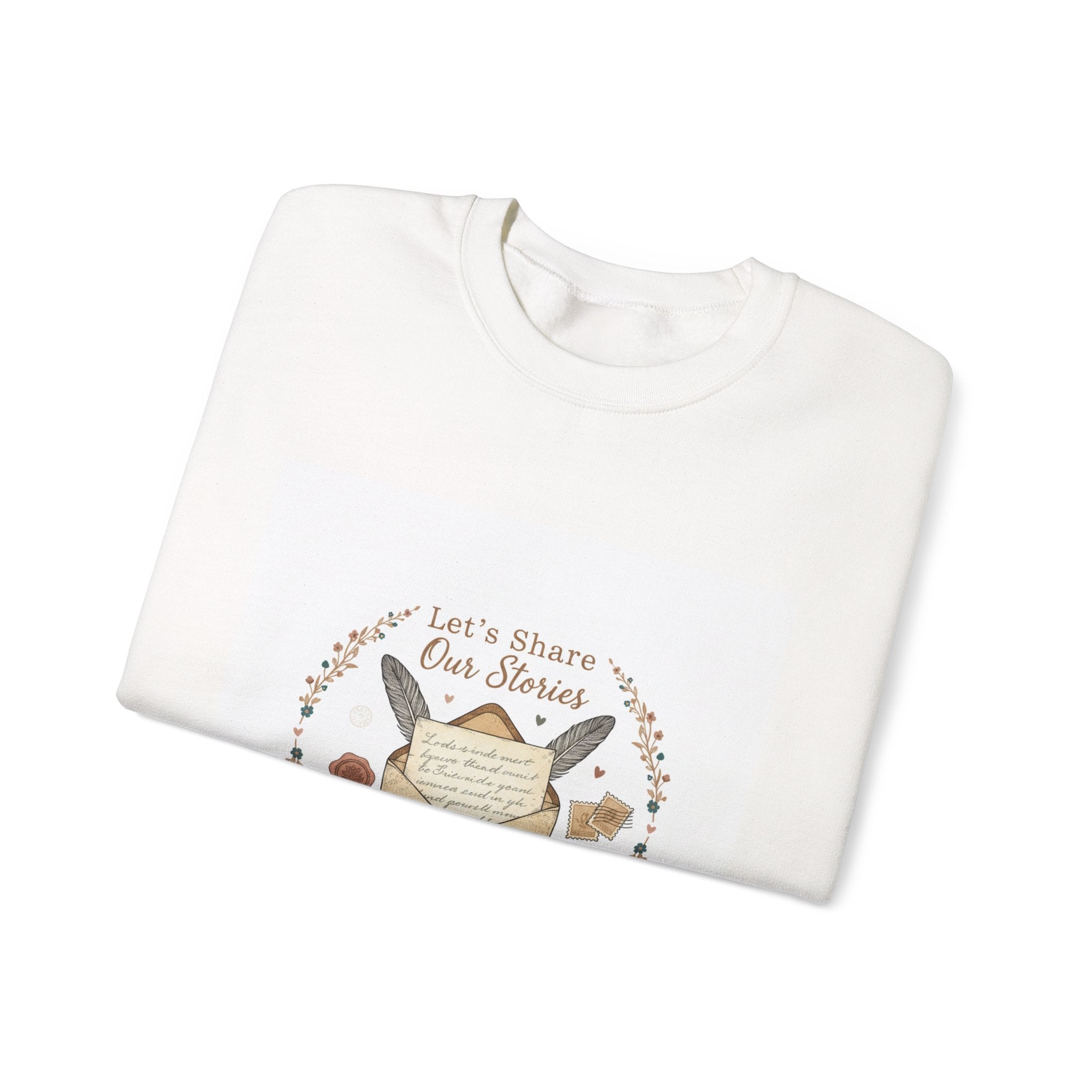 Let's Share Our Stories Sweatshirt | pen pal aesthetic, postage stamp design
