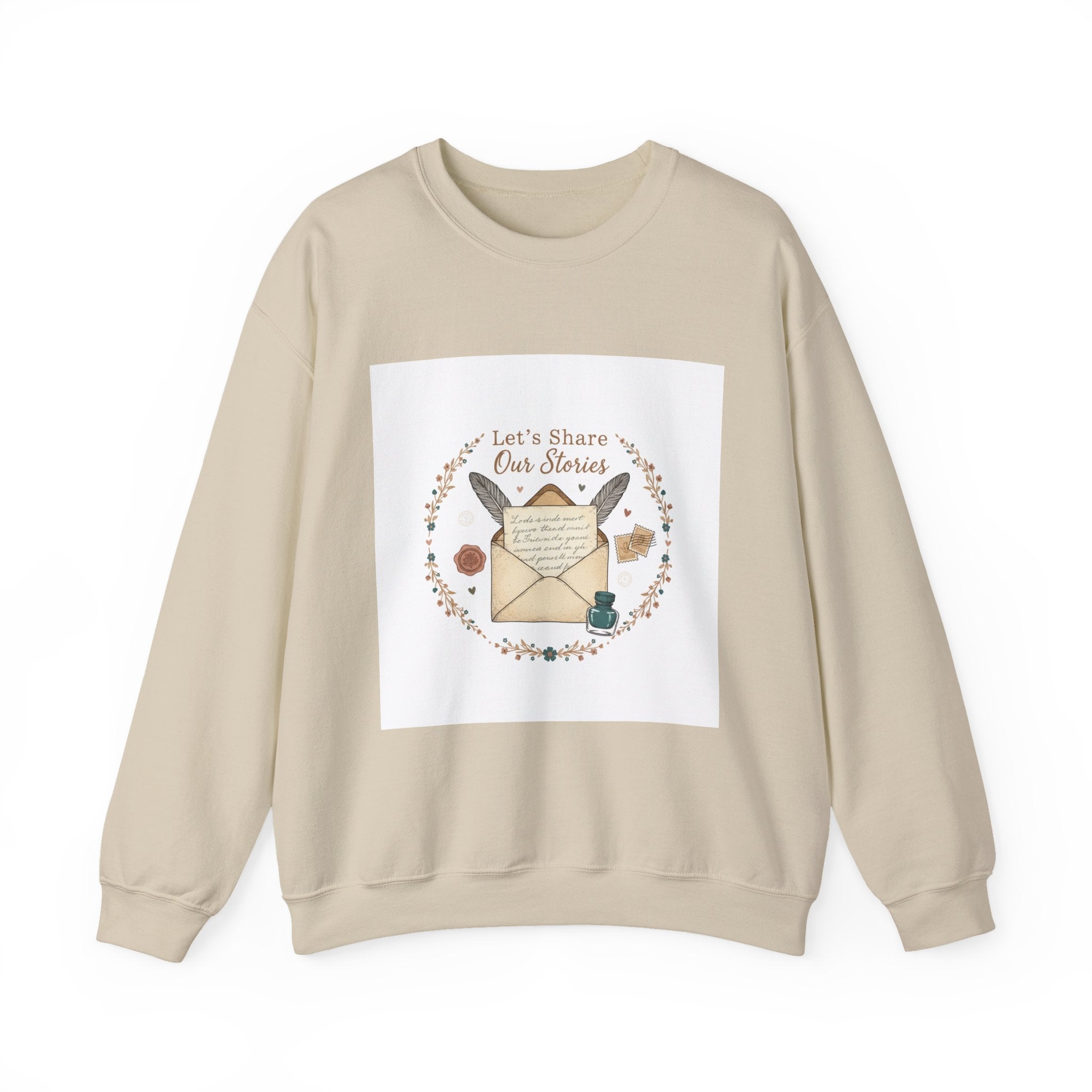 Let's Share Our Stories Sweatshirt | pen pal aesthetic, postage stamp design