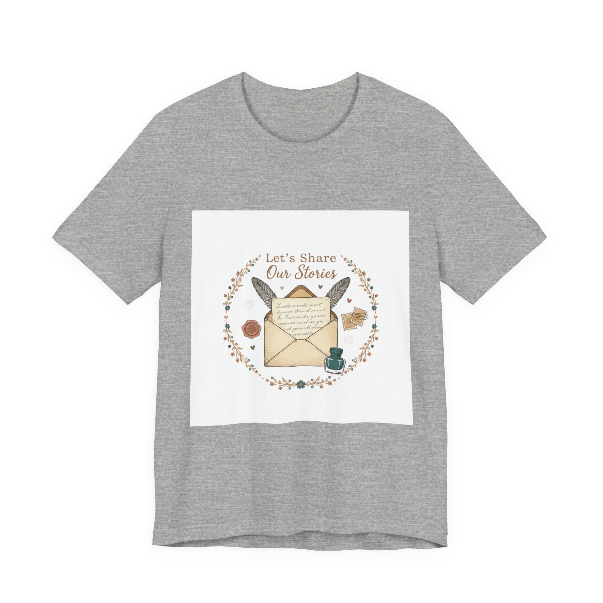 Let's Share Our Stories letter writing shirt | postage stamp design, pen pal aesthetic